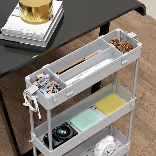 Image of SPACELEAD 2-piece Set Slim Storage Cart 3 Tier,Bathroom Organizer Rolling Utility,Mobile Shelving Unit Slide Out for Office, Kitchen, Laundry Room & Narrow Places