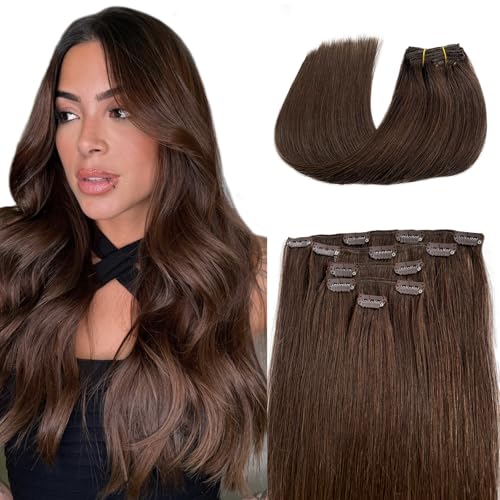 Dark Brown Clip in Hair Extensions Real Human Hair 70g 5pcs 22 Inch Silky Straight Brown Remy Human Hair Extensions Clip ins for Women