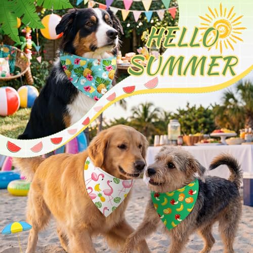 Image of Abbylike 50 Pcs Summer Hawaiian Dog Bandanas Bulk, Tropical Fruits