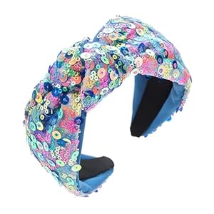 Sequin Knotted Headbands for Girls Women Fashion Sparkly Iridescent Glitters HairBands Accessories for Kids Wide Fabric Hair Bands Cute Glitter Hair Hoop for Adult (blue)