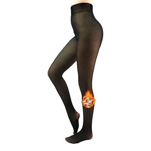 X-CHENG Fleece Lined Tights Sheer Women - Fake Translucent Warm Pantyhose Leggings Sheer Thick Tights for Women