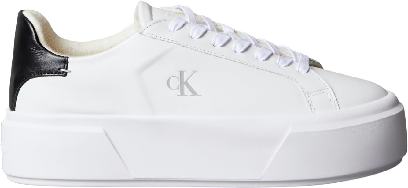 Calvin Klein Women's Flatform Lace Up LTH Mg Yw0Yw01928 Low Top, White (Bright White/Black), 4