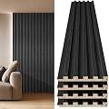 INMOZATA Slat Wood Panels for Wall, Fluted 3D Accent Wall Panels for Interior Wall Decor Living Dining Room Bedroom, 4 Pack + 1pc End-Trim, 94.5 x 5.7in Covers 14.9 SqFt, Square Black