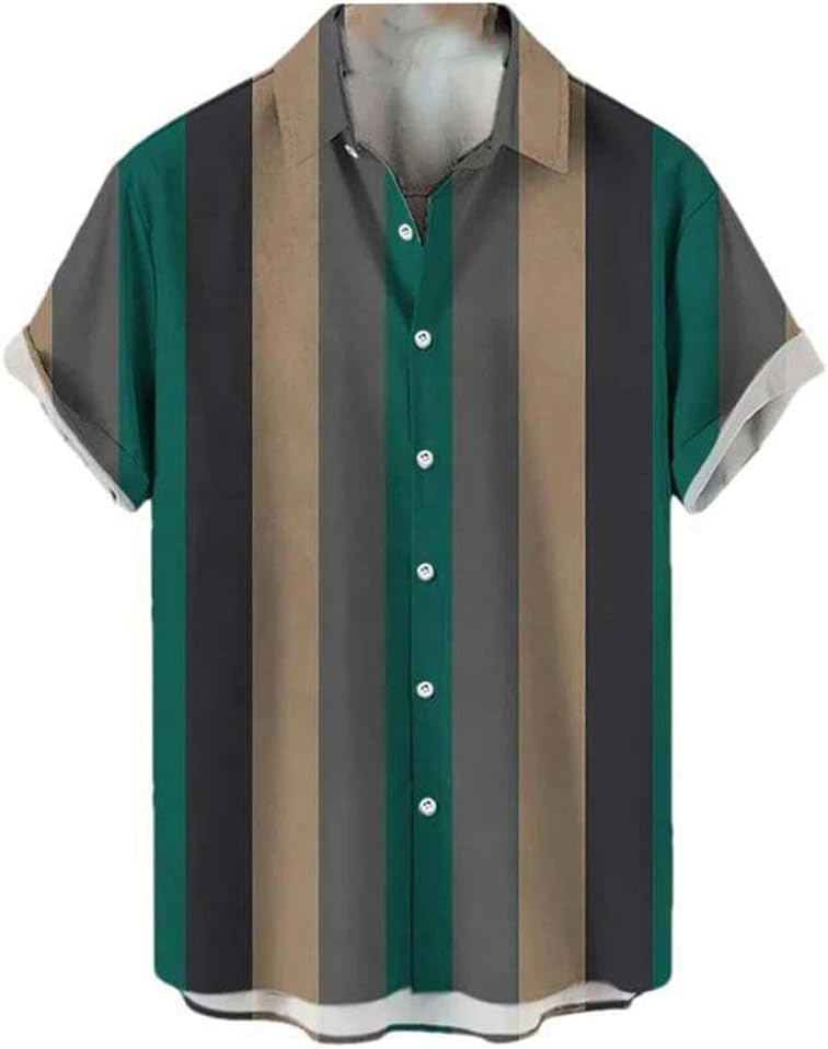 Men's Hawaiian Shirt Summer Striped Short-Sleeved Shirt Lapel Button Men's Street top