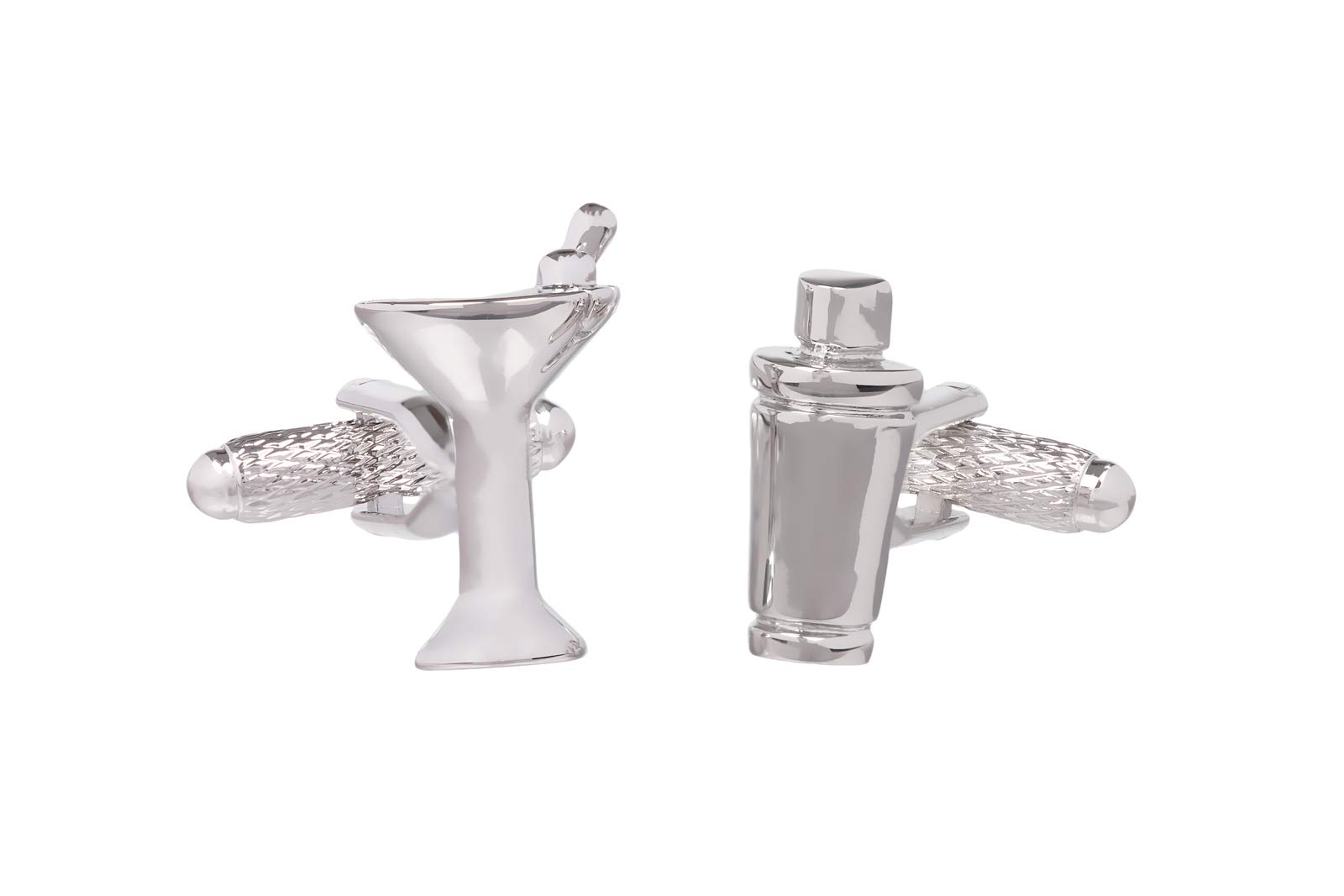 Gemelli da uomo in vetro stile cocktail shaker e Martini, presentati in scatola per gemelli, colore argento, Metallo