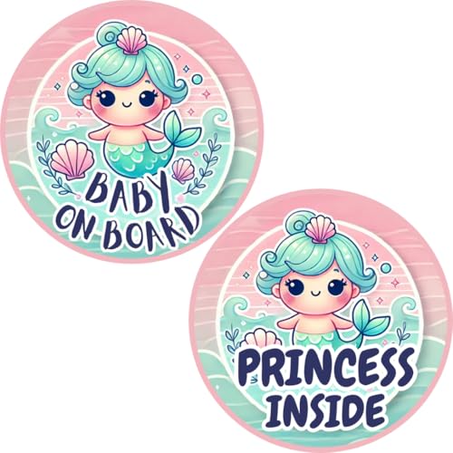Image of TOTOMO Baby on Board Sticker for Car | Princess Inside Mermaid Sticker - Cute Ocean-Themed Car Decal, Durable Vinyl Safety Sign for Window, Bumper, or Nursery Door - Peel-and-Stick