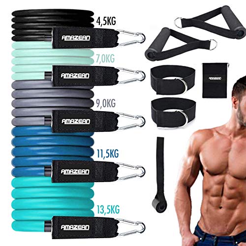 AMAZEAN, Bandas de Resistencia, 11 Piezas Mujeres Hombres Gomas Elásticas Fitness Bandas Glúteos Cintas Elásticas Musculacion Bandas de Ejercicio para Gimnasio en Casa (Azul)