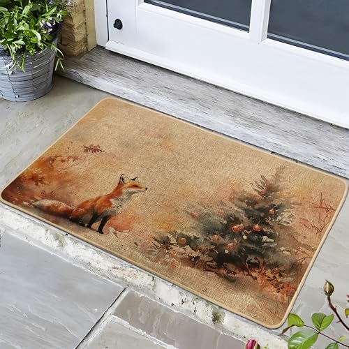 Paillasson renard d'automne - Paillasson renard orange pour entrée extérieure et intérieure - Décoration de vacances d'automne, antidérapant et lavable...