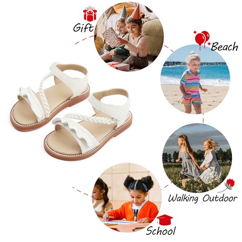 Image of PHIRAMIN Toddler Girl Sandals - Flower Girl Dress Shoes Open Toe Little Kid Flats