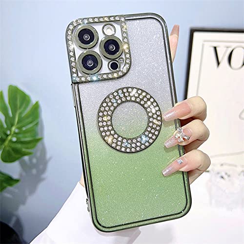 Coque antichoc iPhone 14 Plus silicone vert strass