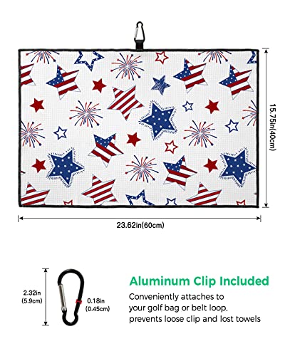 Golf Towel Independence Day Blue Red White Star And Stripe,Waffle Pattern Microfiber Club Cleaner Golf Towels With Carabiner Clip For Women Men Dad,Usa Flag Pentagram Golf Towel For Golf Bags 24X16In #TOP2