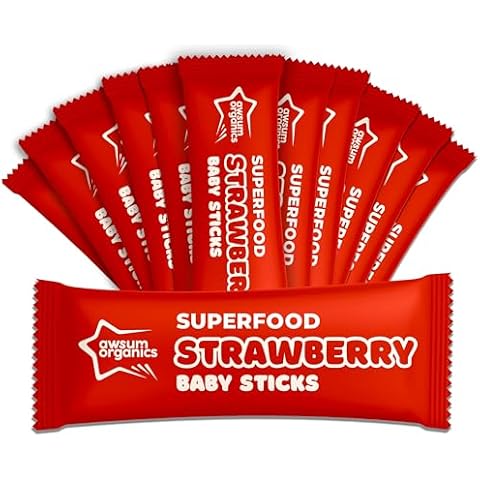 Awsum snacks - Happy Healthy Baby Food - Snack for Babies - natural Vegan Kosher Gluten Free - Natural Plant Based Puffs - Non-Allergy - individual Bag 2 Sticks (Strawberry, 12 bags) Cover