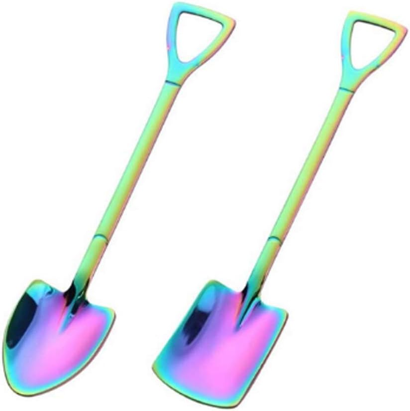 2 Pieces/set of Stainless Steel Shovel Spoon Coffee Ice Cream Spoon Retro Cute Spoon Kitchen Gadget (Color : A)