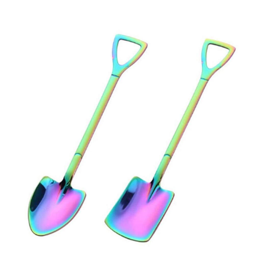 ZUIAI 2 Pieces/Set of Stainless Steel Shovel Spoon Coffee Ice Cream Spoon Retro Cute Spoon Kitchen Gadget(D)