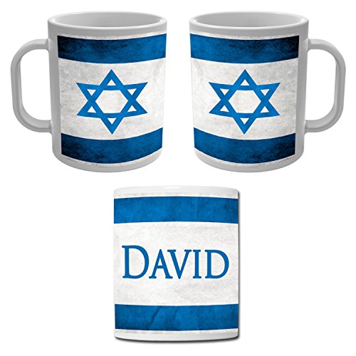 YONACREA - Mug Tasse - drapeau Israël avec prénom personnalisé - effet usé