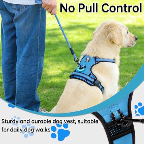 NESTROAD Hundegeschirr Mittelgroße Hunde Blau, Größe M Anti Zieh Geschirr für Hunde Mittel, Halsumfang 33~43CM Brustumfang 43~64CM, Hundesicherheitsgurt Sicherheitsgeschirr Hund Gepolstert