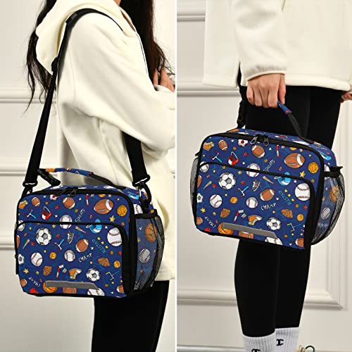 Boenle Football Ball Lunch Box Boys Baseball Insulated Lunch Bag Kids Reusable Cooler Tote Shoulder Strap For School Picnic Travel Office #TOP4