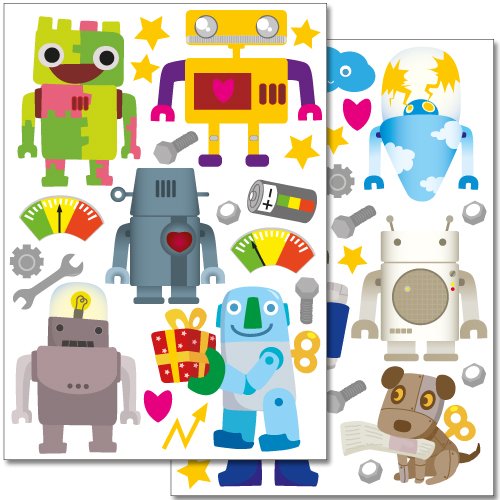 WANDKINGS Wall Stickers Robots Sticker Set – 40 Stickers on 2 US Letter Sheets (Each 8.3 x 11.7 inch)