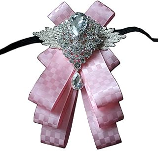 MOHSLEE Mens Silk Plaid Pre-Tied Bow Tie Luxury Crystal Bowknot Pin Wedding Suit
