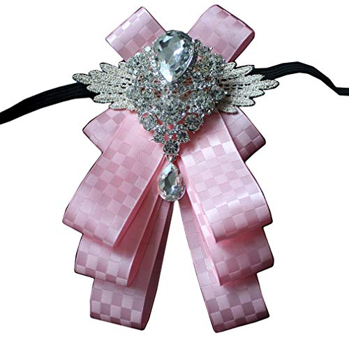 MOHSLEE Mens Silk Plaid Pre-Tied Bow Tie Luxury Crystal Bowknot Pin Wedding Suit