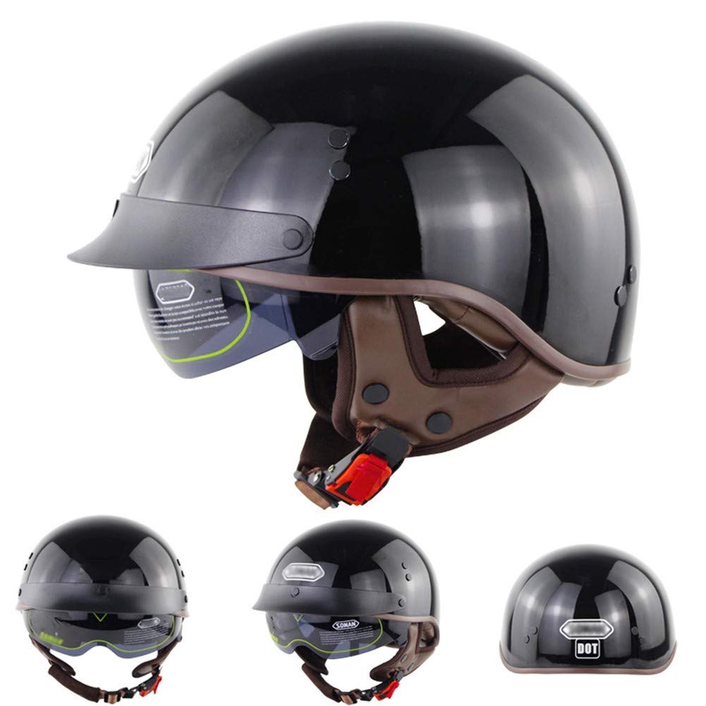 HZIH Retro Demi Casque Moto Bols,ECE Homologué,Confortable Casque de Moto Adultes Casques Moto Jet avec Visière pour Street Bike Cruiser Chopper Moped Scooter