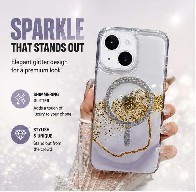 Image of mobistyle Compatible for iPhone 13 | Magentic Glitter Gradian Elegant | Camera Lens Protection Back Cover Case for Women Girls iPhone 13 (Magnetic Glitter Grey)