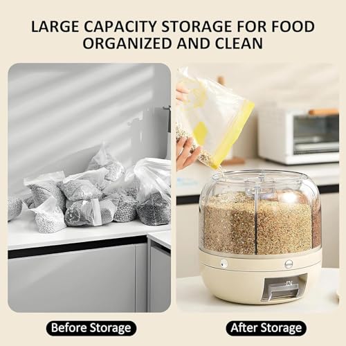 Image of proxin Grain Dispenser, Rotating Rice Dispenser Storage Container, 6-Compartment Dry Food Dispenser with Measuring Cup, Food Storage Containers for Kitchen Small Grains, Beans, Rice