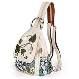 Umwandelbare Schultertasche für Mädchen, handgefertigter Kunsthandwerkerrucksack, schönes Segeltuch, Premium lässiger Tagesrucksack für Frauen, Grüner Sumpf, Medium