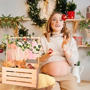 Wooden Baby Shower Crate Closet, Baby Basket with Hangers, Letters, Leaf Eucalyptus Rattan, and String Lights, Storage Crate Hamper, Baby Personailzed Basket for Pregnancy New Parent Wooden Baby Shower Crate Closet Baby Basket with Hangers Letters Leaf Eucalyptus Rattan and String Lights Storage Crate Hamper Baby Personailzed Basket for Pregnancy New Parent