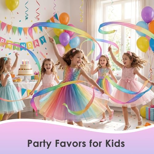 Image of YGEOMER 2Pcs 100% Pure Silk Ribbon Dancer Wand for Kids, Gymnastics Ribbon & Pastel Rainbow Streamers for Maypole Dance, Birthday Party & Easter Gift Ballerina Toys for Toddler Girls