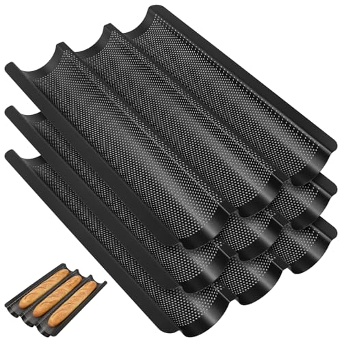 HEIYUET 3 Stück Baguette Backform 3er, Baguetteblech 3 Mulden, Antihaft Baguetteform für Backofen, Brotbackform Baguette Backblech für 3 Baguettes, 38,5 x 28,5cm