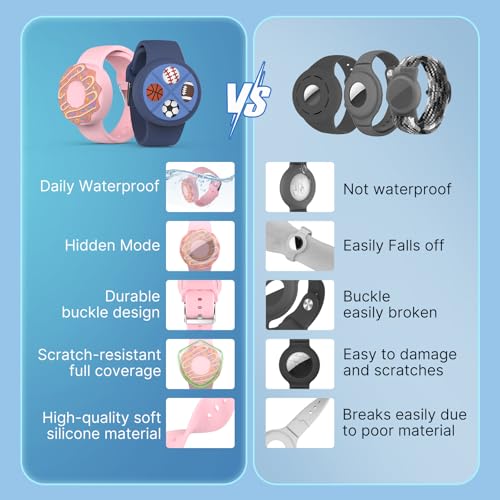 Image of Waterproof Air tag Bracelets for Kids (2 Pack) - Soft Silicone Hidden Air tag Wristband - Lightweight GPS Tracker Holder Compatible with Apple Airtag Band for Child (Light Orange /Dark Blue)