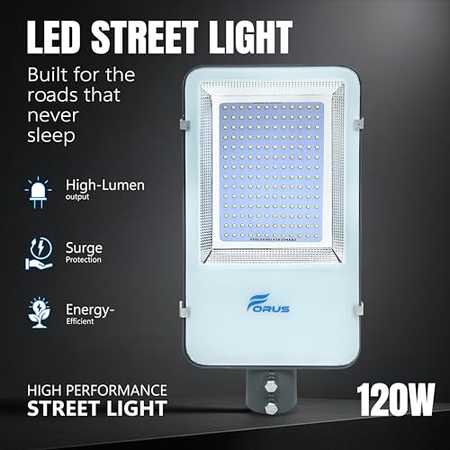 Image of Forus 120W LED Street Light with Clamp, IP66 Waterproof Outdoor LED Street Light, High Lumen 14400lm Red, Aluminium Body for Road, Parking Lot, Garden & Industrial Outdoor Lighting (1 Pc)