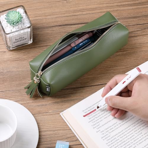 Mr. Pen- PU Leather Pencil Case, Green, Pencil Case Small Pencil Pouch Aesthetic Pencil Cases
