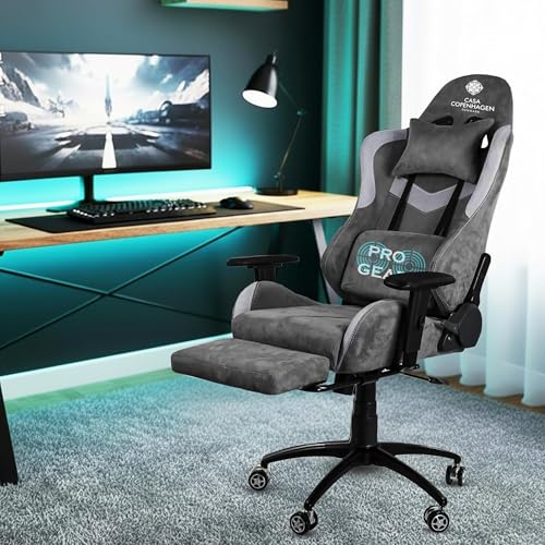 Image of Casa Copenhagen Designed in Denmark,High-Back Italian Leather Gaming Ergonomic Chair with Advanced Mechanism & Electric Back Massager, Memory Foam Seating & Multi Function Arm-Rest -Ash Grey