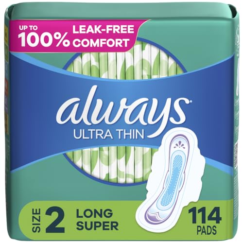 Always Ultra Thin Daytime Pads with Wings, Size 2, Long Super, Unscented, 114 Count