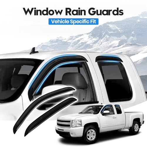 Image of Silverado Rain Guards - Window Visors for 2007-2013 Chevy Silverado /GMC Sierra 1500 /Avalanche Crew Cab, Out-Channel Rain Guards for 2007-2014 Silverado /Sierra 2500HD-3500HD /Suburban /Yukon XL
