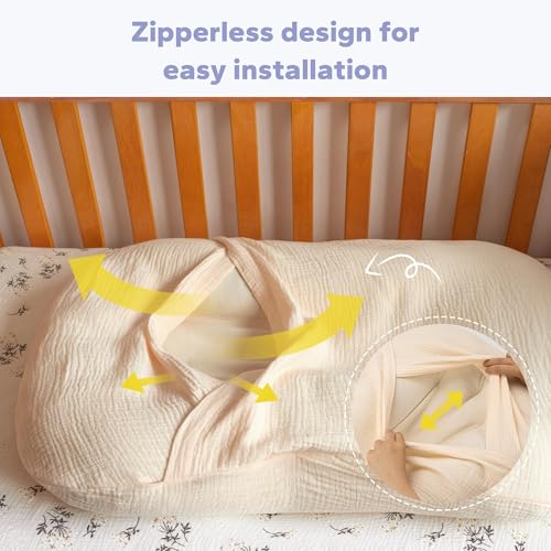 Image of FUNUPUP Muslin Baby Lounger Cover Only, Beige | 100% Muslin Cotton Soft Breathable Easy On /Off Envelope Closure Machine Washable Easy-Clean Protector Neutral Colors