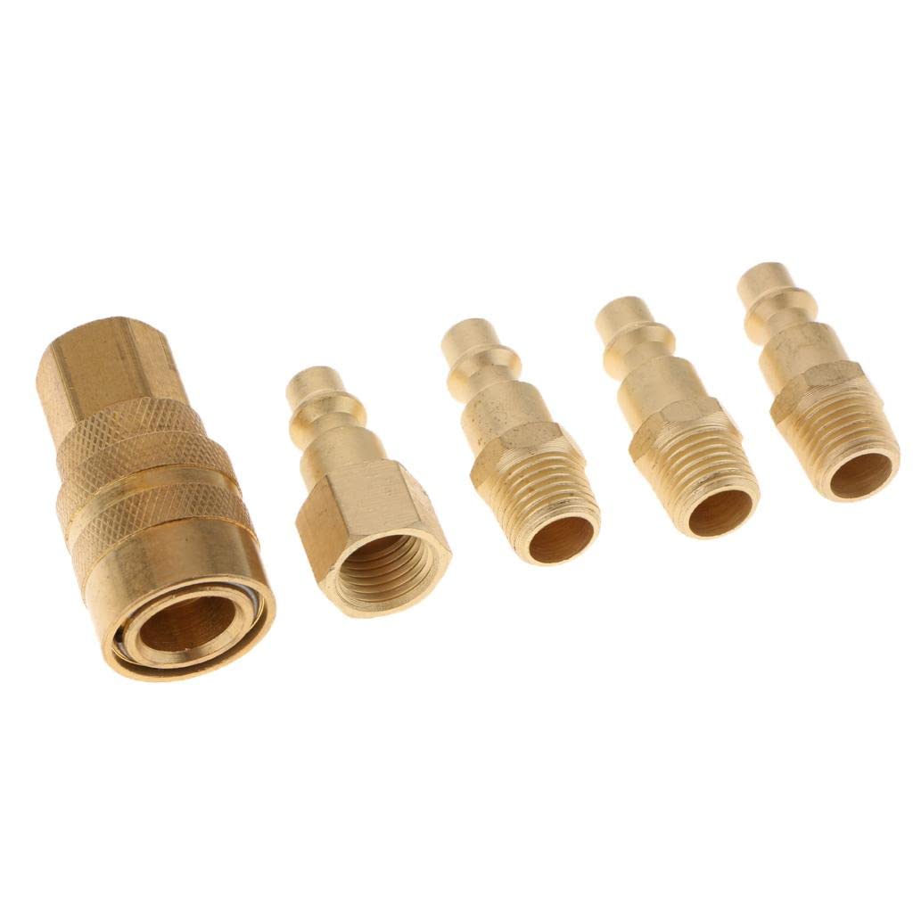 5 Piezas Conectores Neumáticos Kit Aire Empalme Rápido Conjunto con Tapón Automático Antirretorno en Metal Anticorrosión Apto para Compresor, 6 piezas