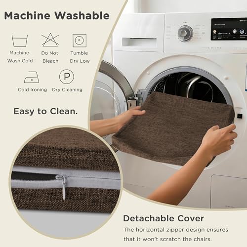 Image of AddGrace Square Chair Cushions for Dining Chairs 4 Pack 16x16x2inch Coffee | Non Slip, Removable Cover with Ties, Textured Fabric, for Kitchen Dining Room Indoor, Hard Wooden Chairs, Family Gathering