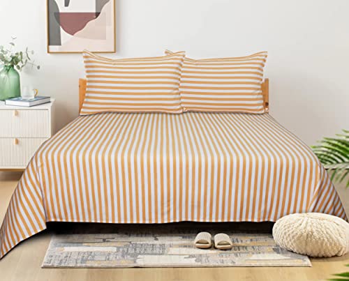 Image of AIRWILL, 200GSM Handloom Cotton Double Bedsheet with 2 Pillow Covers (Candy Stripe Yellow)