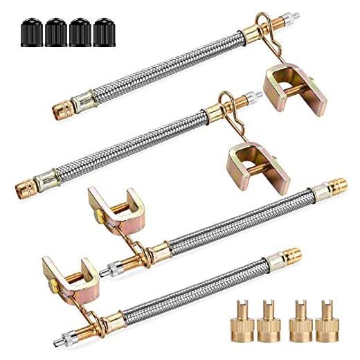 4Pcs 7"/180mm Flexible Valve Stem Extenders Stainless Steel Tyre Tire Valve Stem Extension Adaptors Car Truck Trailer RV Trailer Vehicle (4Pcs 7"/180mm)
