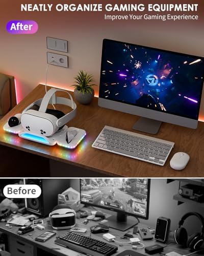 Foldable Charging Dock for Meta Quest 3/3S, Magnetic Oculus Quest 3/3S Charging Station for VR Headset & Controller with 2 Rechargeable Batteries, USB-C Charger, LED Indicator — view 6