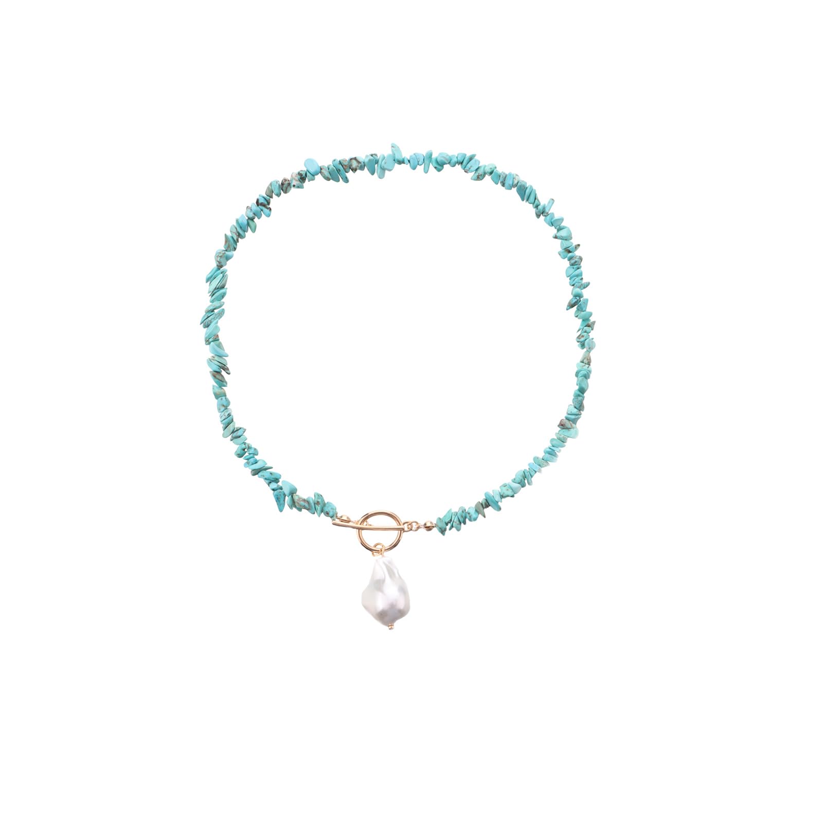 Dervivea Bohemia turquesa cuentas gargantilla collar barroco perla colgante collar cadena verano turquesa clavícula collar cierre de palanca collar joyería para mujeres y niñas