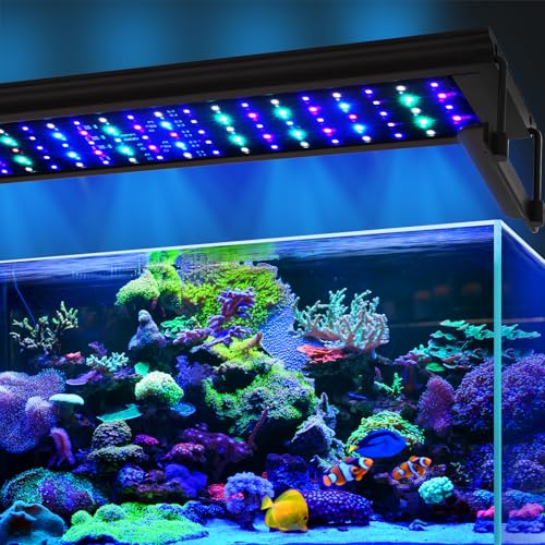 72W LED Saltwater Aquarium Light Marine Led for Coral with White Blue Cyan UV Violet LEDs Dimmer Timer for SPS/LPS Corals Fish Tanks (35-42in)