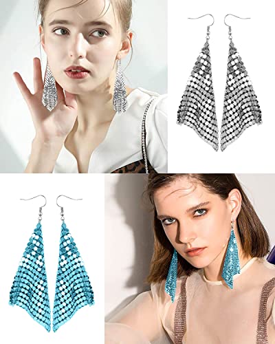 8 Pairs Sequin Dangle Earrings Trendy Women Earrings Gold Sequin Earrings Mesh Grid Tassel Drop Earrings Tassel Long Drop Dangle Earrings2