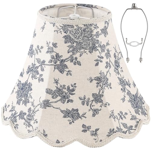 PAPAYA Scalloped Lamp Shade 1Pc White Blue Printed Floral 6"x13"x10.6"