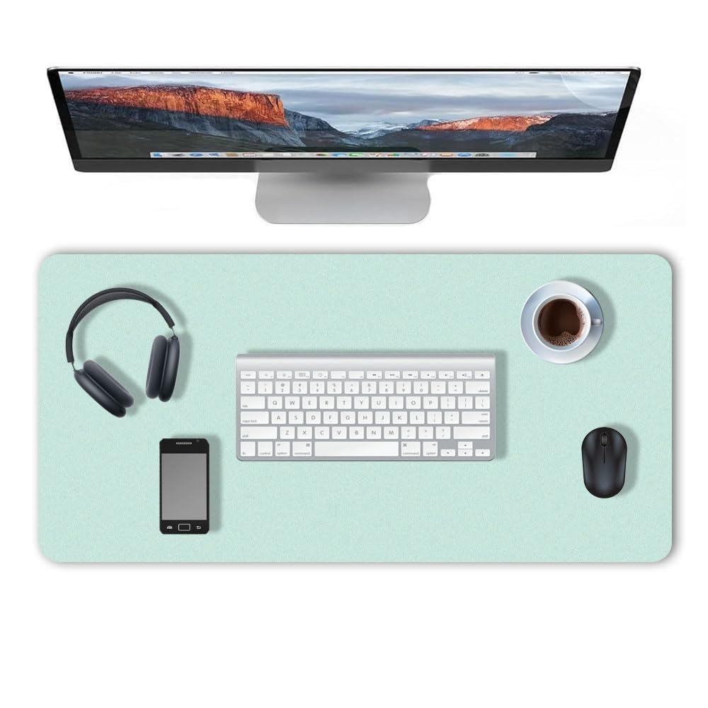 Non-Slip Desk Mat, Waterproof Desk Pad Table Protector, PU Leather Office Table Writing Mat, Laptop Mat Large Mouse Pad Waterproof Soft Mat, Computer Bottom Protector(60x35 cm, Light Green)