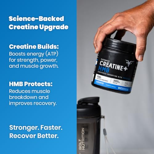 Image of Bolt Creatine + HMB Supplement Powder | 3G Creatine Monohydrate + 1.5G HMB | Unflavored | 30 Servings | Boost Muscle Recovery | Strength | Workout Performance | 150G, 0.33LB