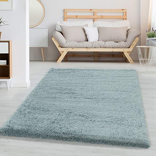 Carpettex Hochflor Teppich Wohnzimmer Shaggy Flokati Teppich Modern Einfarbig 120 x 170 cm Blau -...